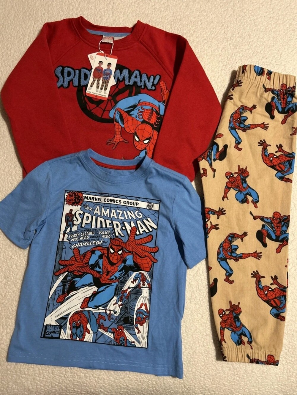 New!! Marvel Spider-Man Red Blue Outfit Character Kids' 3-Piece Denim Set Size 6